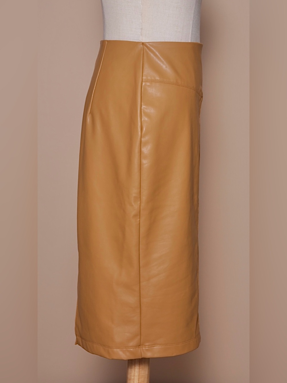 Express XS Camel Faux Leather Stretch Pencil Skirt - Picture 3 of 5